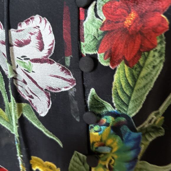 New Alice + Olivia Floral tie long Sleeve Blouse In Black Multi sz S New tie - Picture 10 of 16